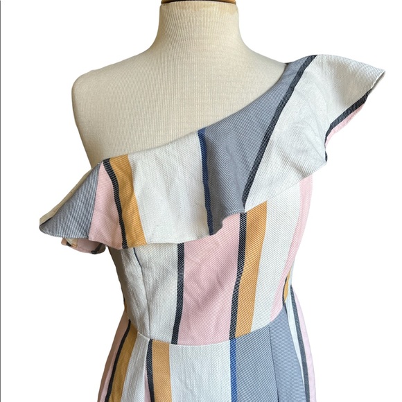 ASOS One Shoulder Ruffle Striped Dress - Picture 5 of 16